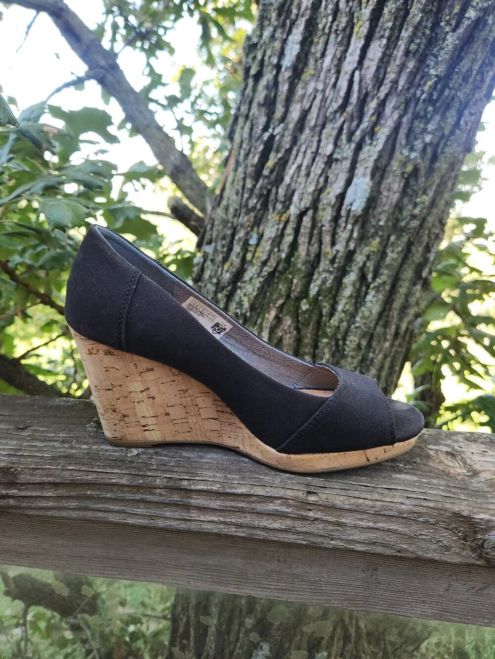 TOMS Black Open-Toe Wedge Espadrilles